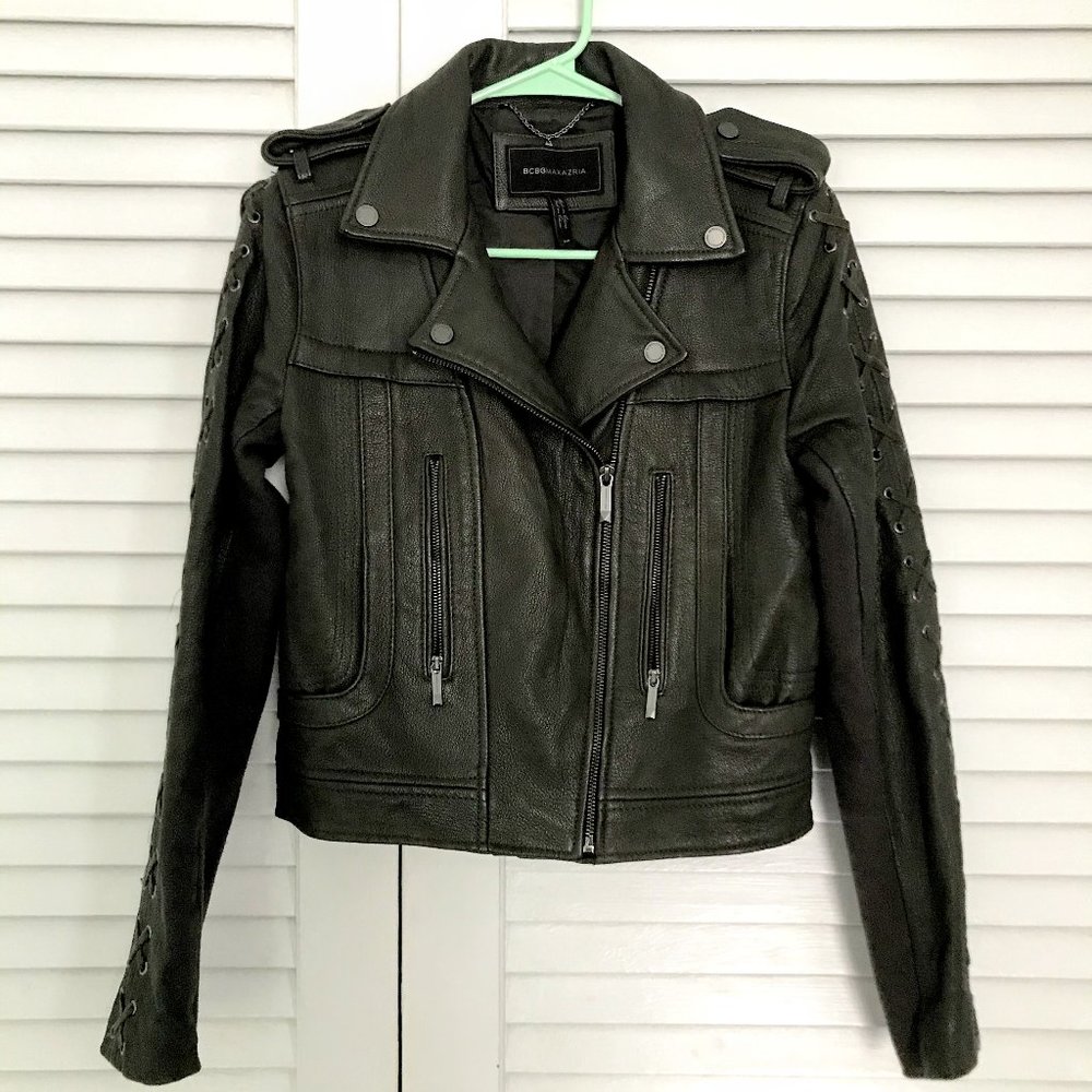 Khaki leather jacket (BCBG MaxAzria)